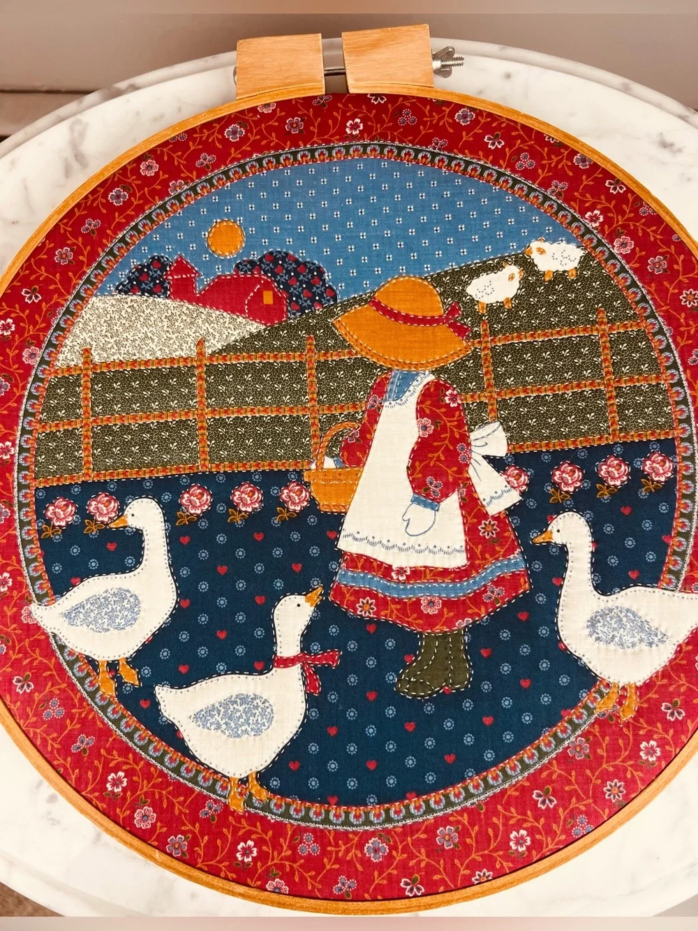 Vintage Sunbonnet Sue Embroidery Hoop Art – FarmGirlFeedingDucks–Folk Farmhouse